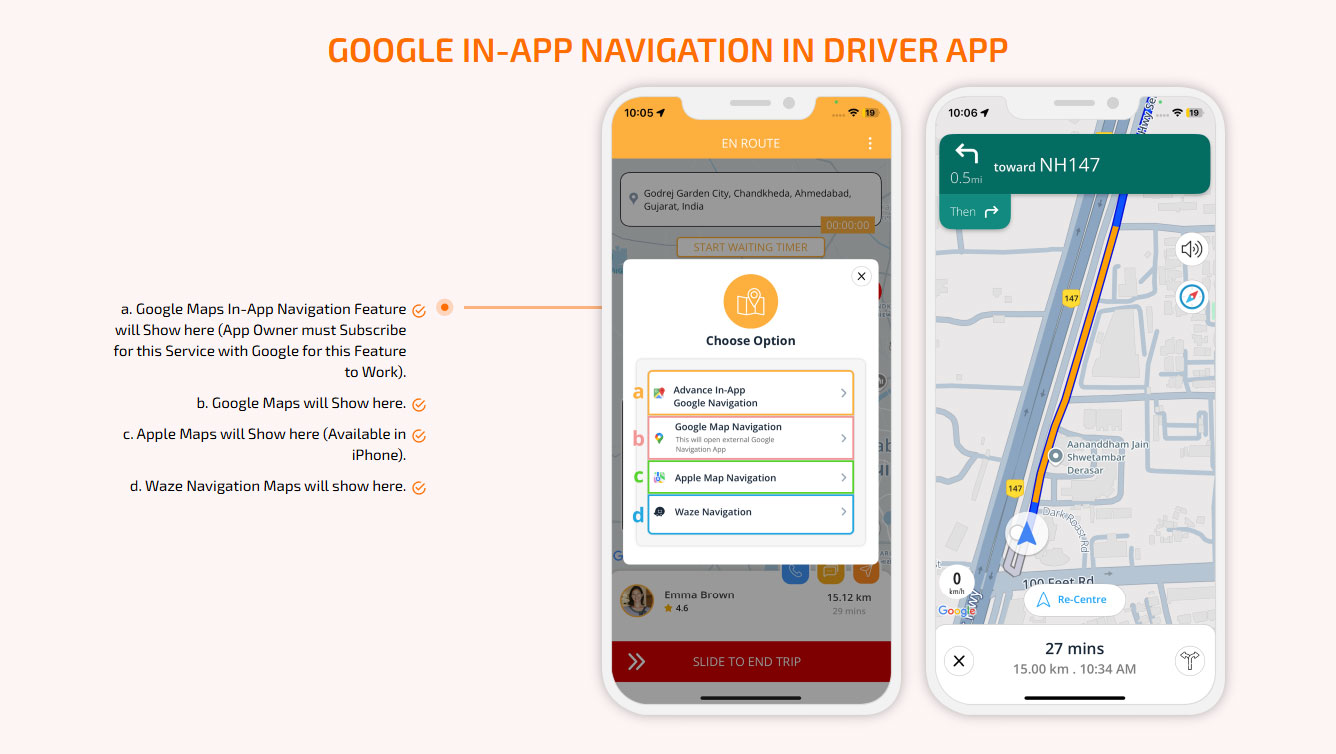 Google in-app Navigation Driver App