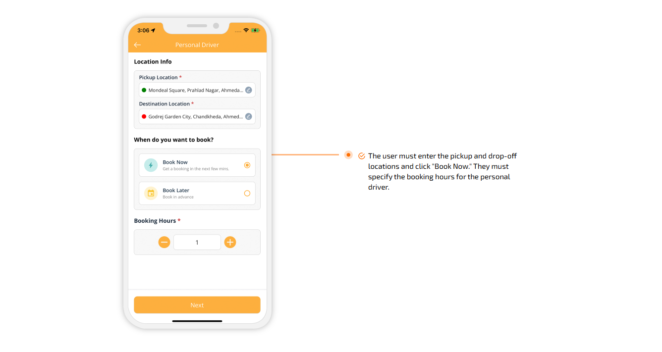The user must enter the pickup and drop-off locations and click 