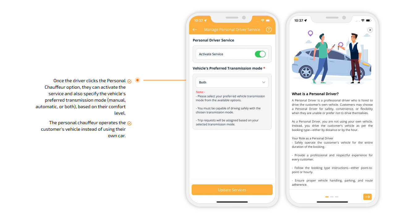 The personal chauffeur operates the customer's vehicle instead of using their own car