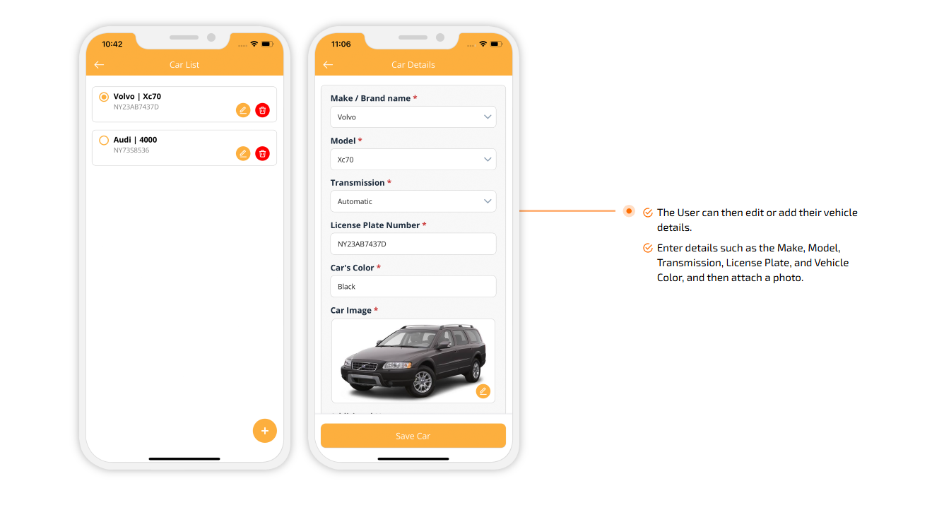 The User can then edit or add their vehicle details